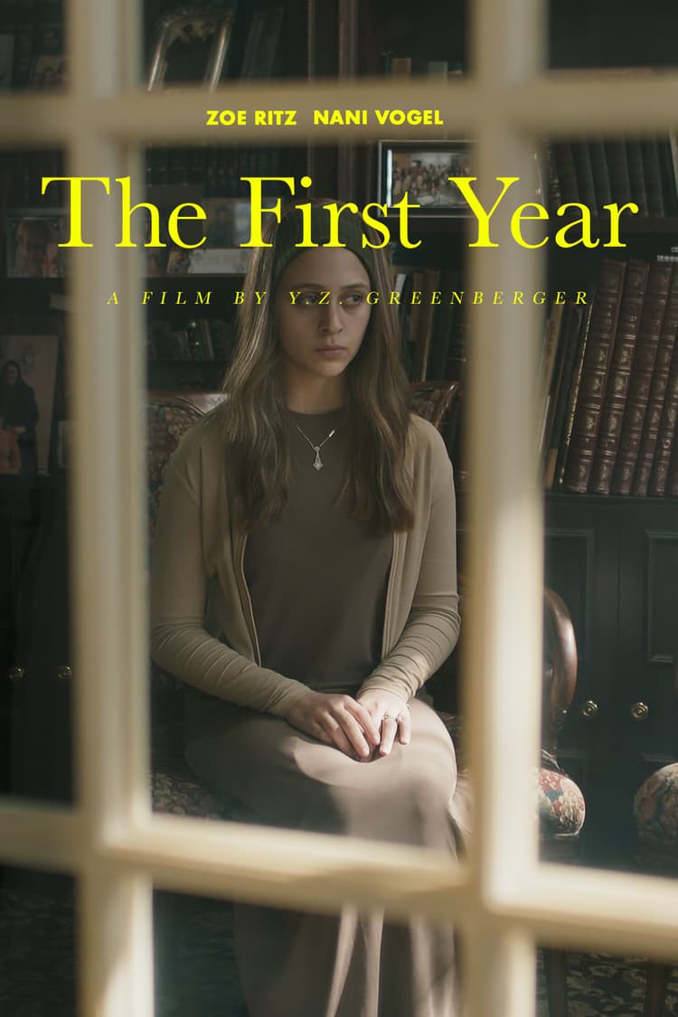 Poster for The First Year featuring a young woman seen through a window frame